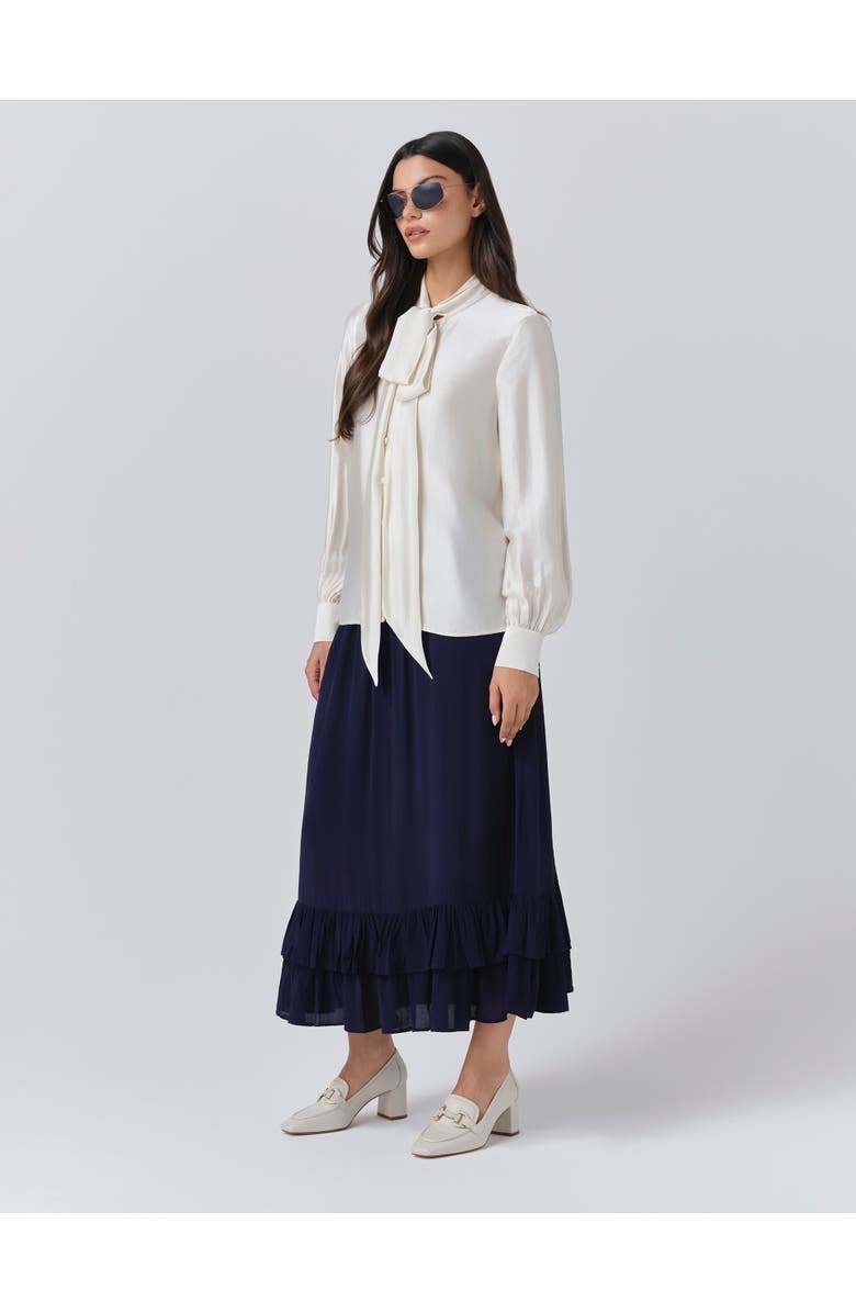 Ghost London Anna Satin Tie Neck Blouse, Alternate, color, Ivory