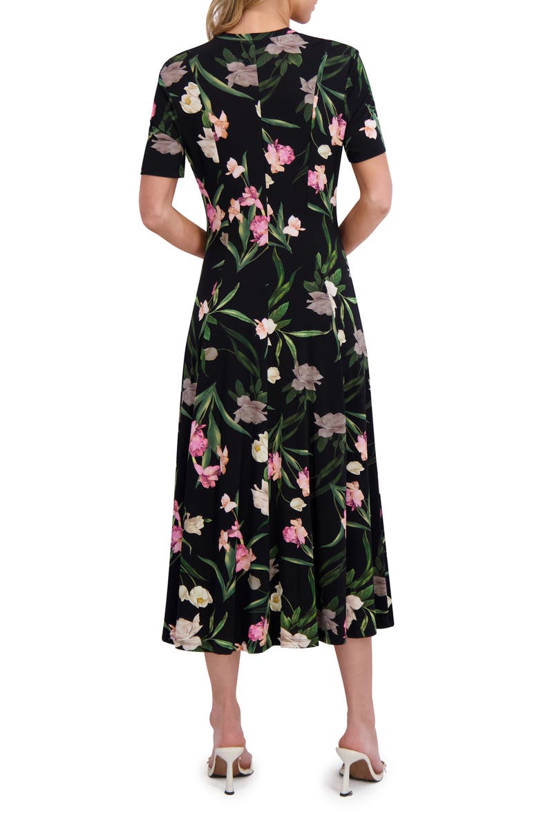 Ted Baker Floral Print Jersey Midi Dress, Alternate, color, Rich Black