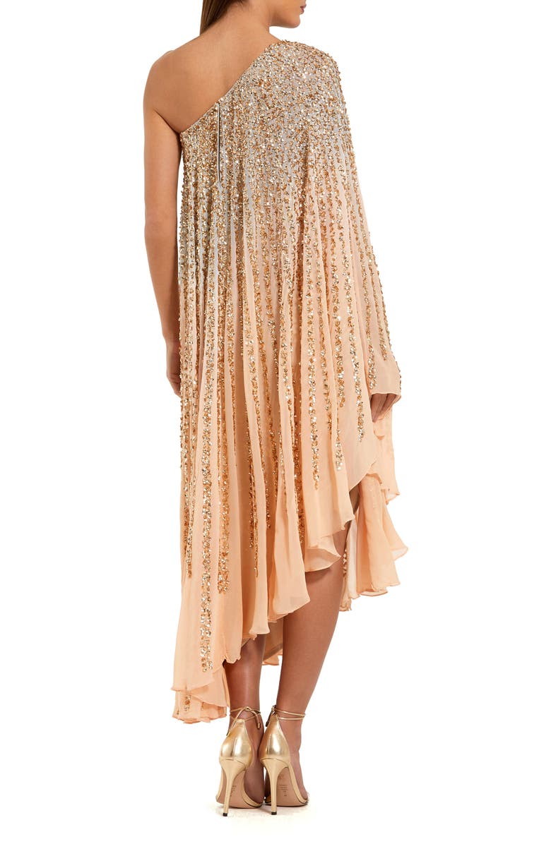 Mac Duggal One Shoulder Ombre Sequin Kaftan Dress, Alternate, color, Champagne Gold