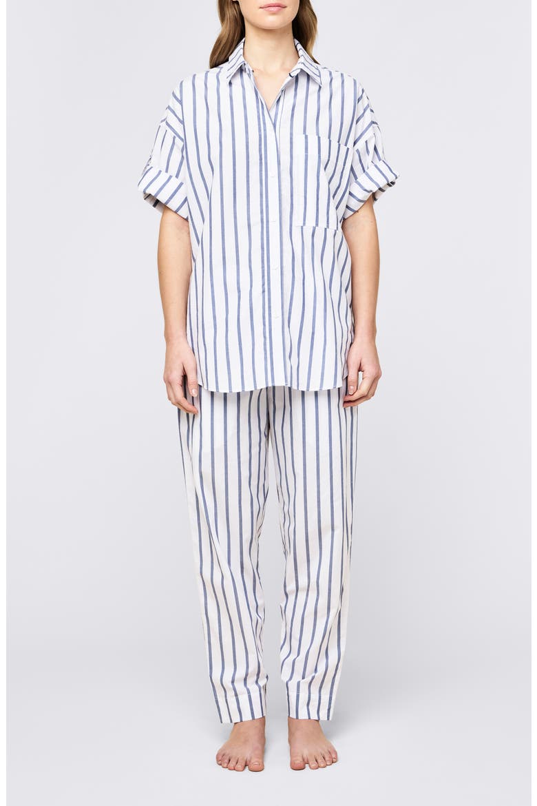 Tyler Cotton Poplin Pajamas, Main, color, WHITE NAVY STRIPE