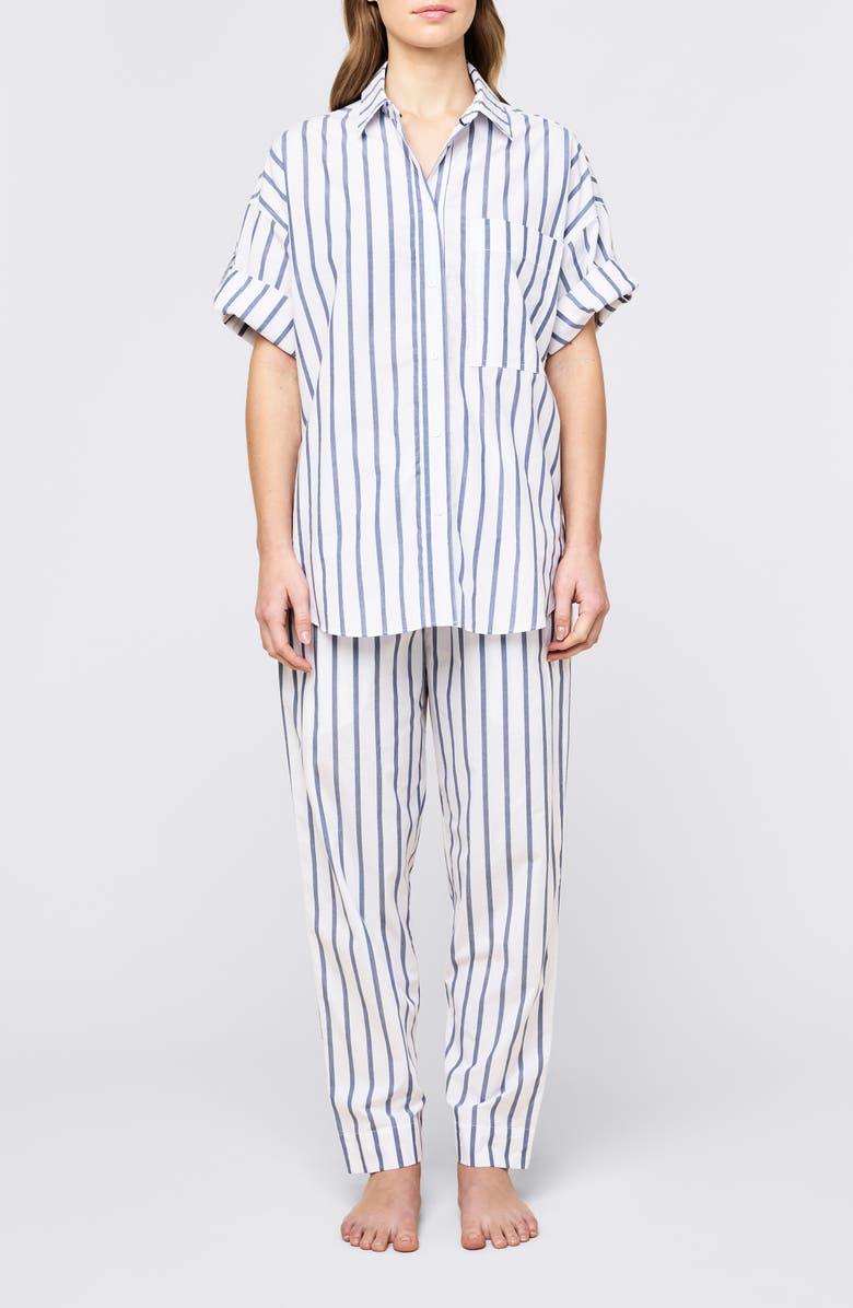 Papinelle Tyler Cotton Poplin Pajamas, Main, color, White Navy Stripe
