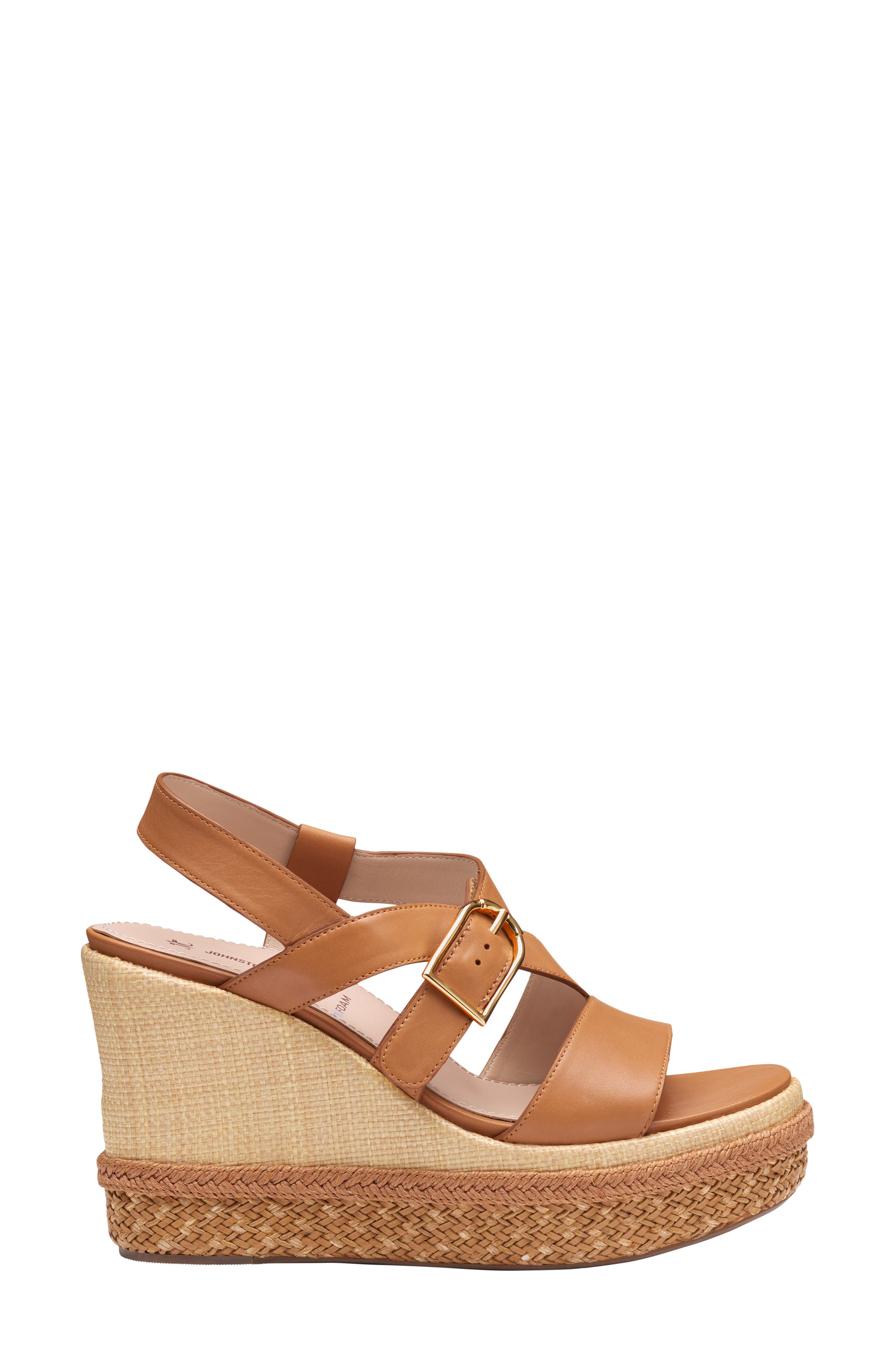 Johnston & Murphy Addison Asymmetric Slingback Platform Wedge Sandal, Alternate, color, Cognac Nappa Leather