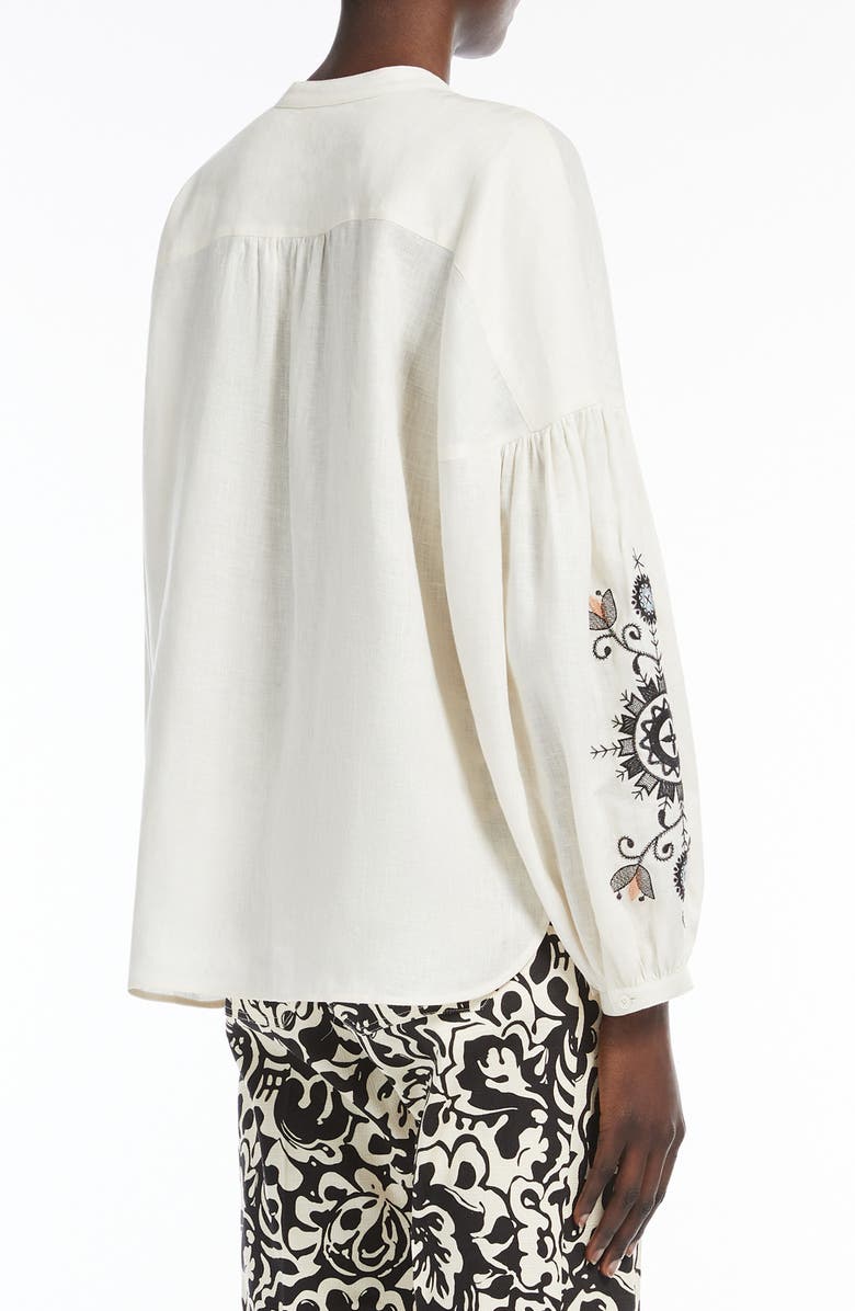 Weekend Max Mara Ilex Embroidered Linen Button-Up Shirt, Alternate, color, Ecru