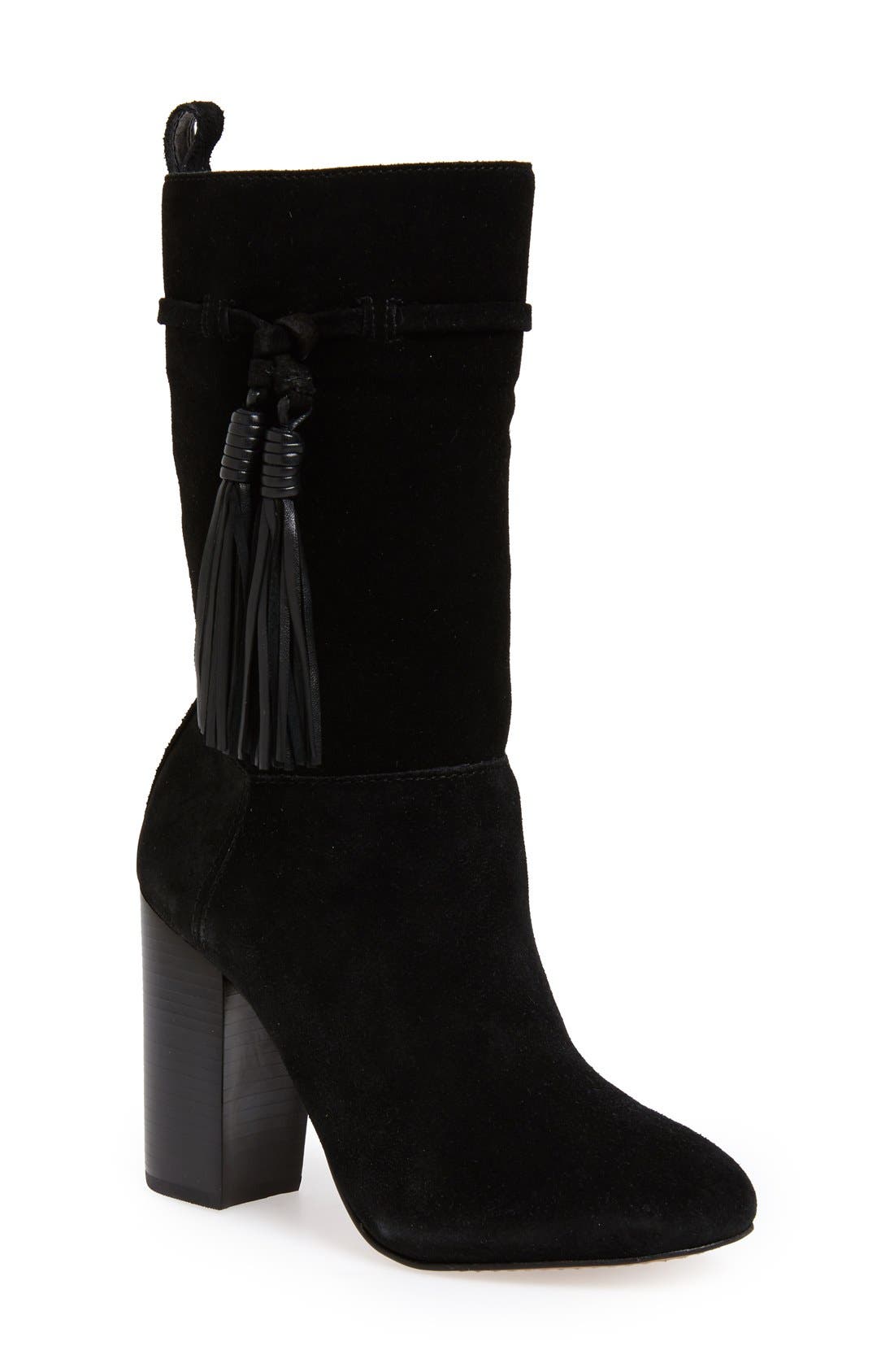 'Fermel' Slouch Tassel Boot, Main, color, BLACK