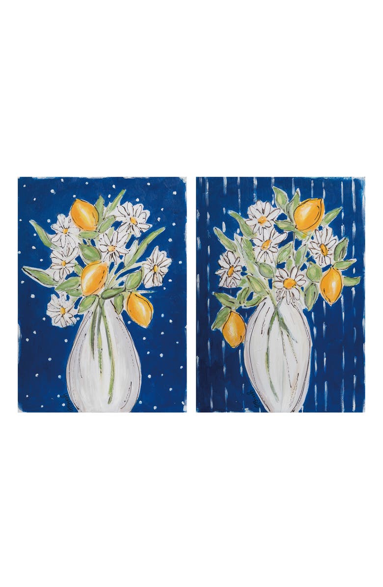 Transpac Canvas Wall Decor Citrus Set of 2 Polyester Multicolored for Spring Wall and Entryway Decor, Main, color, Blue