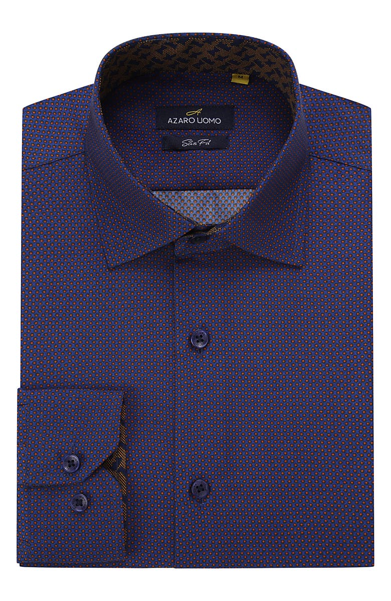 Azaro Uomo Slim Fit Geometric Print Performance Dress Shirt, Alternate, color, Navy