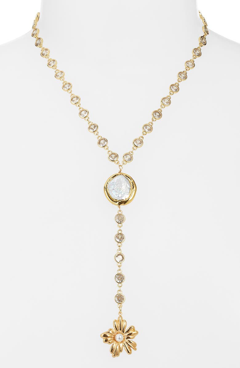 VIDAKUSH Hibiscus Freshwater Pearl Y-Necklace, Alternate, color, Gold