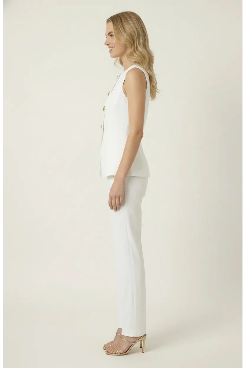 Sleeveless Tailored Blazer Top with Button Detail, Alternate, color, White