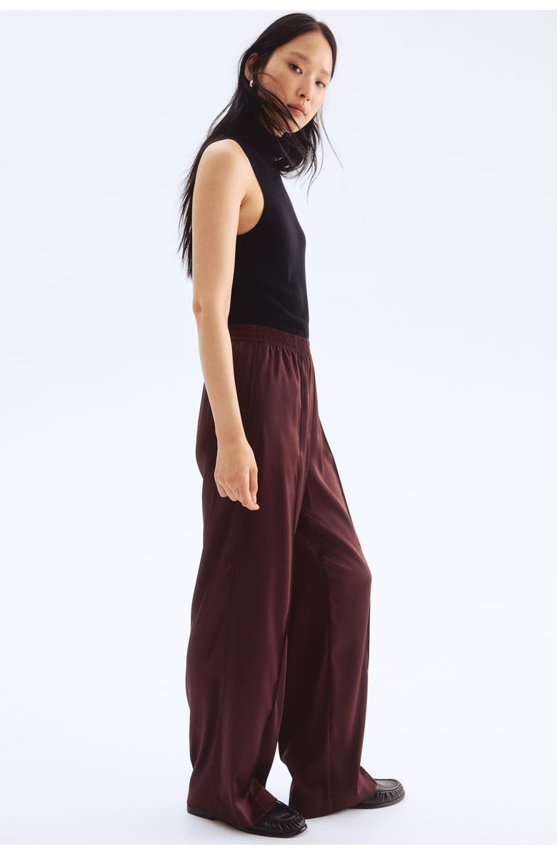 H&M Wide Crease-detail Trousers, Alternate, color, Dark Brown