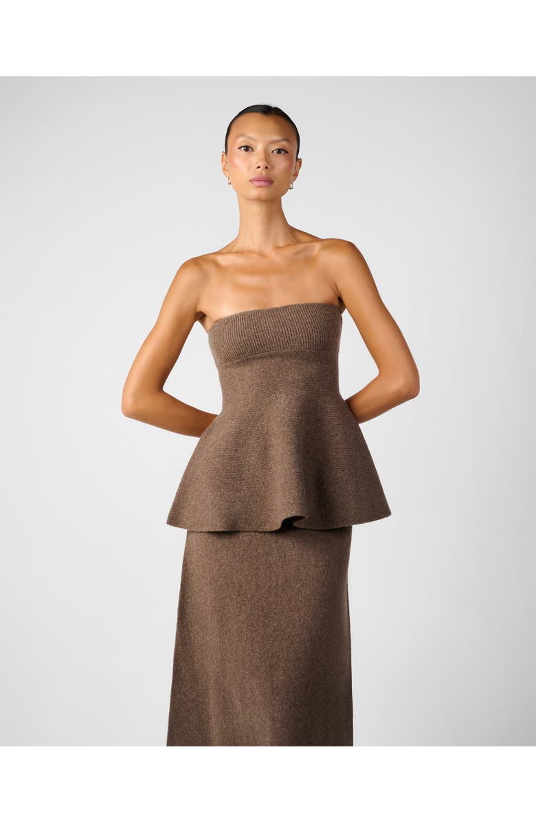 WeWoreWhat Strapless Peplum Top, Main, color, Brown