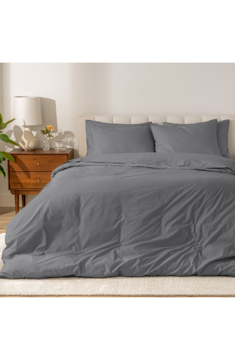 Bare Home 100% Organic Cotton Percale Duvet Cover and Sham Set, Alternate, color, Grey