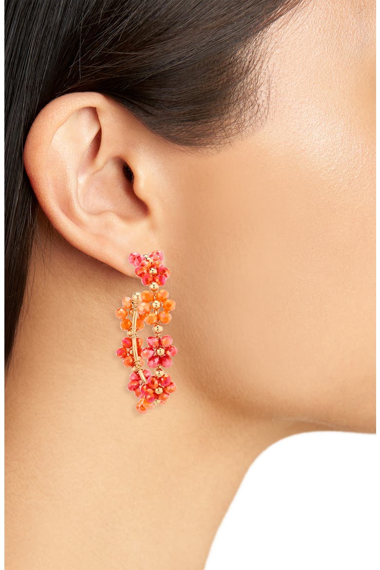 Beaded Flower Hoop Earrings, Alternate, color, RED/ MULTI