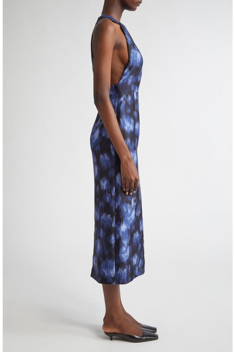 Print Wool & Silk Sheath Midi Dress, Alternate, color, RIVIERA/BLACK