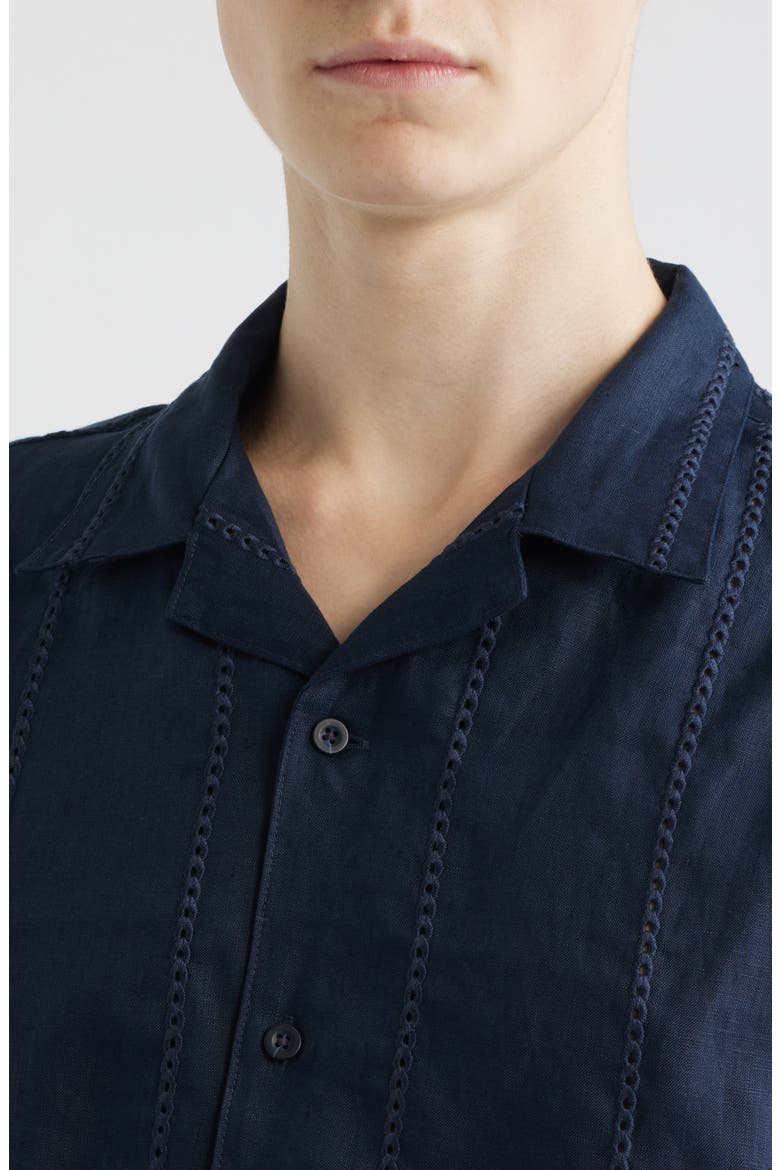 Eyelet Linen Button-Up Shirt, Alternate, color, COASTAL
