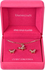 Danecraft Cubic Zirconia Butterfly Pendant Necklace & Stud Earrings Set