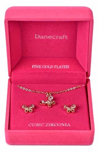 Danecraft Cubic Zirconia Butterfly Pendant Necklace & Stud Earrings Set