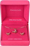 Danecraft Cubic Zirconia Butterfly Pendant Necklace & Stud Earrings Set