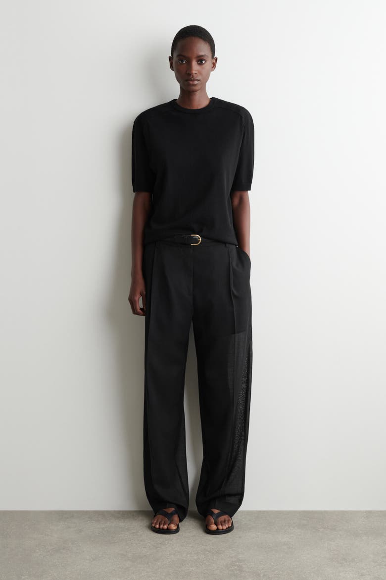 Sculpted Silk-cotton T-shirt, Alternate, color, BLACK