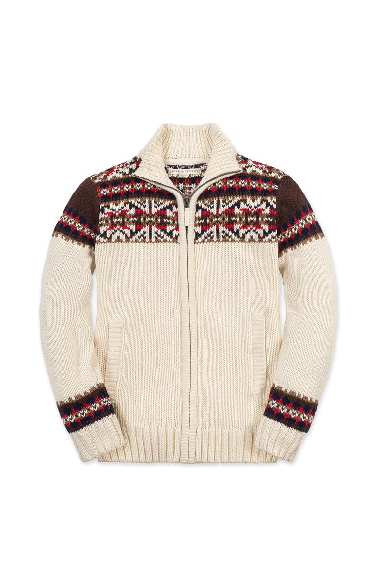 Hope & Henry Kids' Organic Long Sleeve Full Zip Mock Neck Intarsia Sweater, Main, color, Ivory Fireside Geo