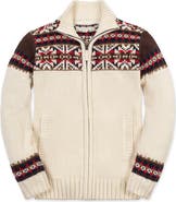 Hope & Henry Kids' Organic Long Sleeve Full Zip Mock Neck Intarsia Sweater