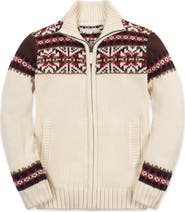 Hope & Henry Kids' Organic Long Sleeve Full Zip Mock Neck Intarsia Sweater