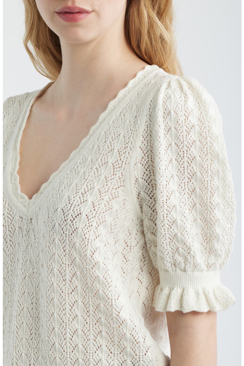 Haisley Pointelle Stitch Organic Cotton & Silk Blend Sweater, Alternate, color, IVORY