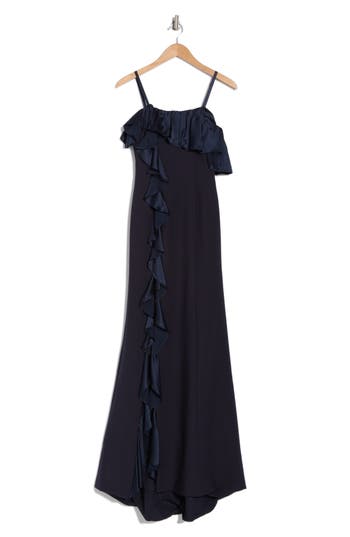 Cinq À Sept Curtis Ruffle Gown In Navy
