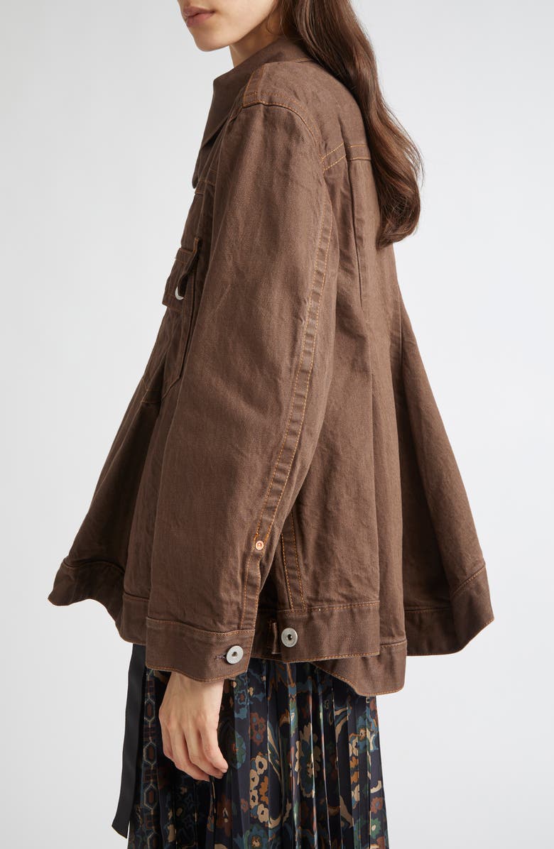 Sacai Asymmetric Denim Jacket, Alternate, color, Brown