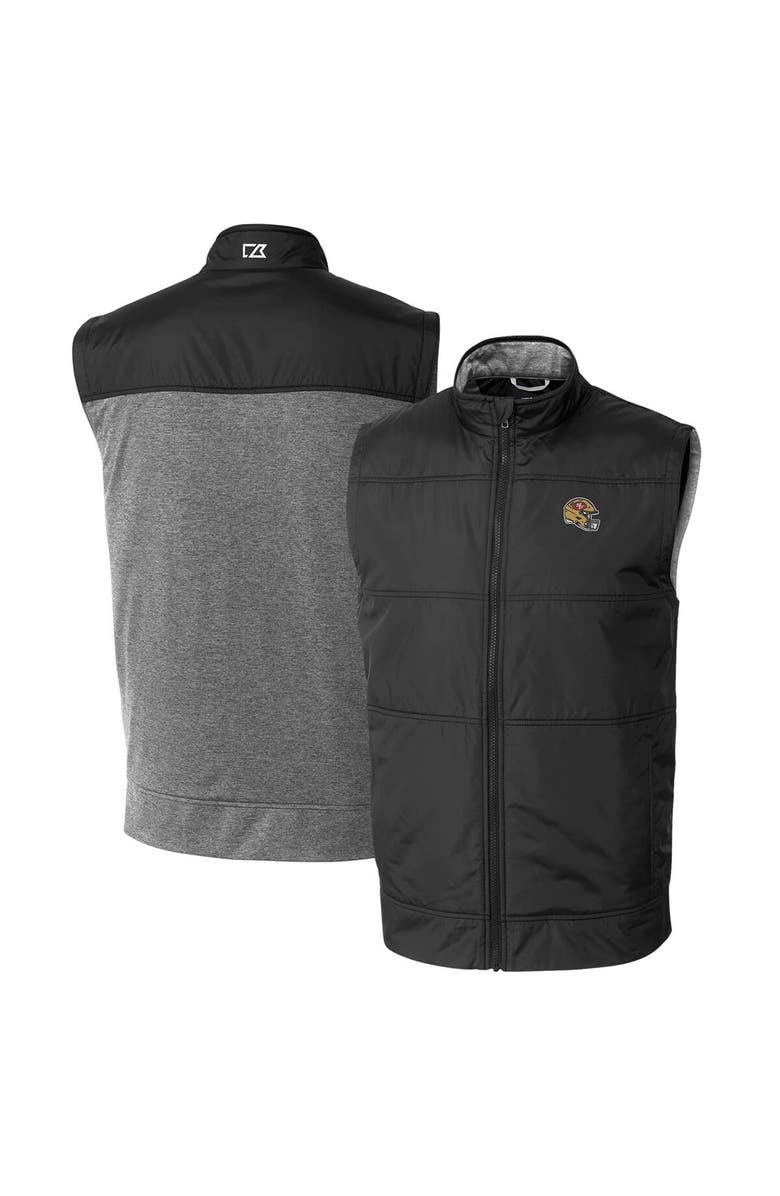 Cutter & Buck Men's Cutter & Buck  Black San Francisco 49ers Helmet Stealth Hybrid Quilted Windbreaker Full-Zip Vest, Main, color, 