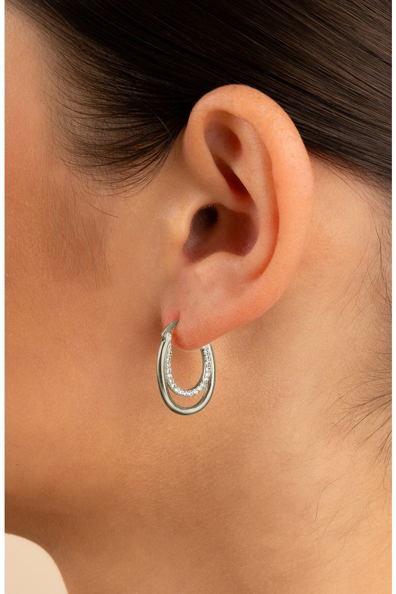Ellen Pavé Cubic Zirconia Double Oval Hoop Earrings, Alternate, color, SILVER