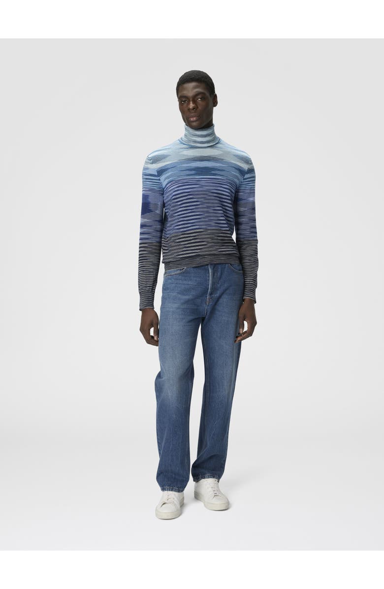 Missoni High-neck Sweater In All-over Flame Wool, Alternate, color, Blue