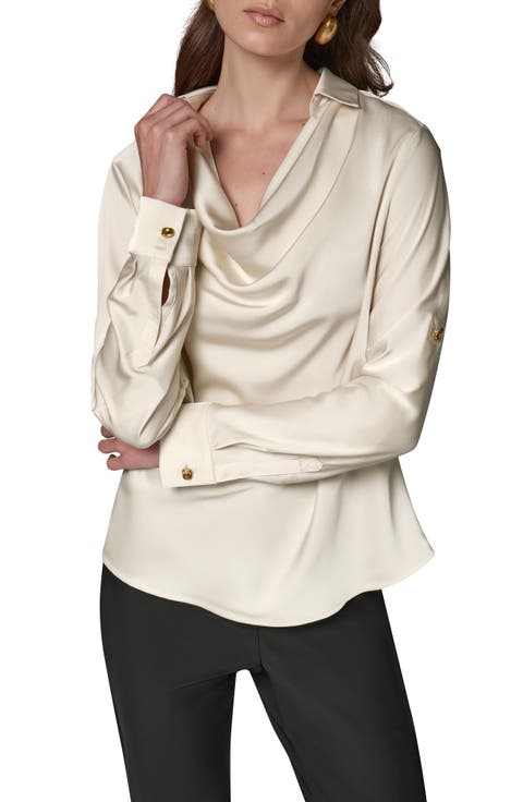 Cowl Neck Top with Roll Sleeves
