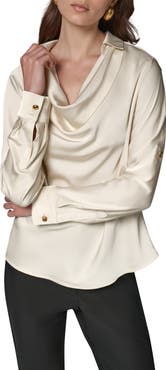 Donna Karan New York Cowl Neck Top with Roll Sleeves