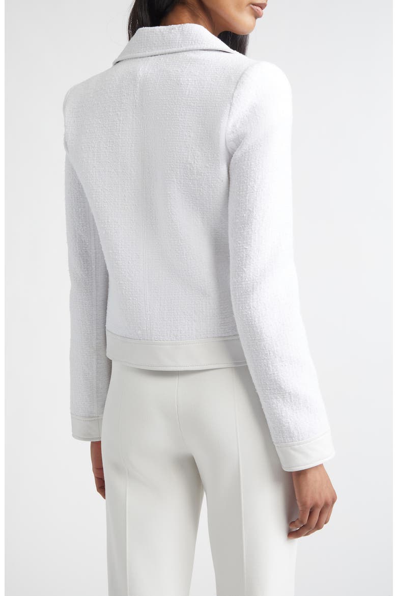 Leather Trim Matte Cotton Tweed Zip Jacket, Alternate, color, BRIGHT WHITE