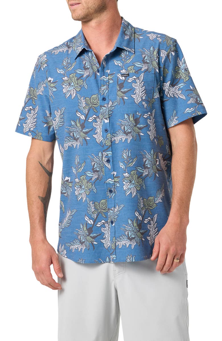 O'Neill Relaxed Fit Short Sleeve Performance Slub Button-Up Shirt, Main, color, Midnight Navy