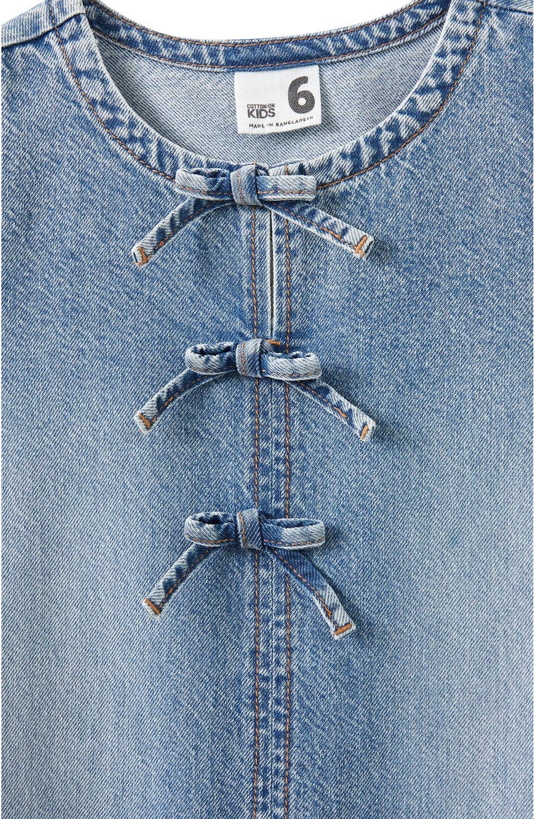 Cotton On Kids Kid's Betty Bow Front Denim Dress, Alternate, color, Blue Haven Mid Blue