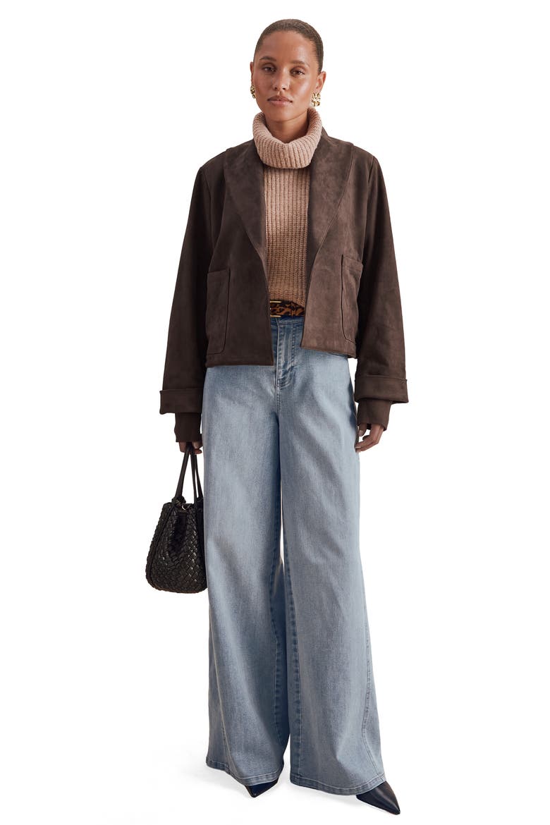 x @cellajaneblog Faux Suede Jacket, Alternate, color, JAVA BROWN