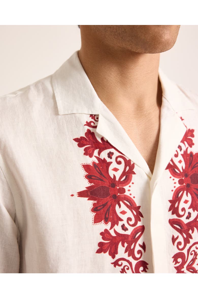 Maitan Linen Relaxed Fit Linen Mirabello Border Shirt, Alternate, color, White/Vermillion
