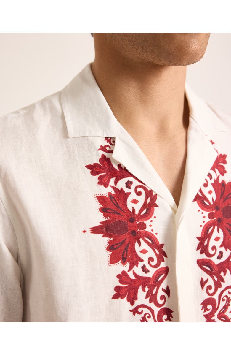 Orlebar Brown Maitan Linen Relaxed Fit Linen Mirabello Border Shirt, Alternate, color, White/Vermillion