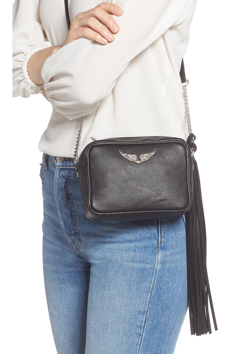 Zadig & Voltaire Boxy Extra Small Tassel Leather Crossbody Bag, Alternate, color,