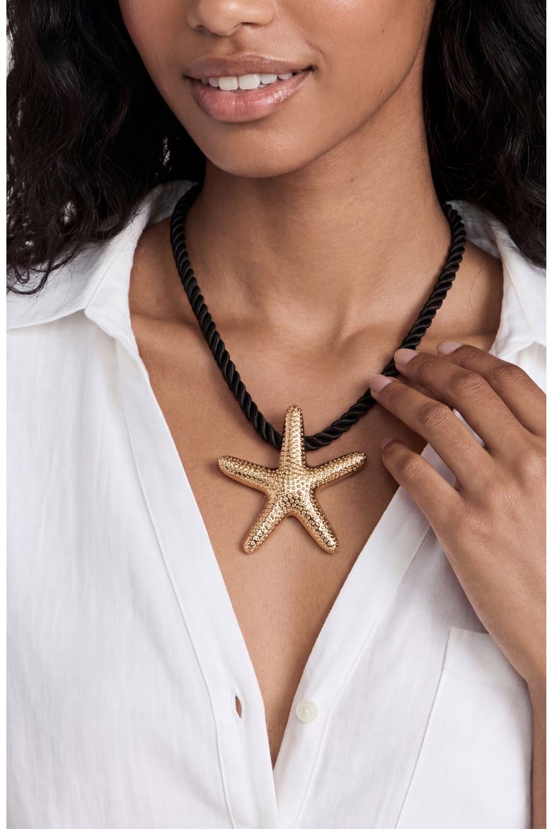 Starfish Pendant Necklace, Alternate, color, BLACK