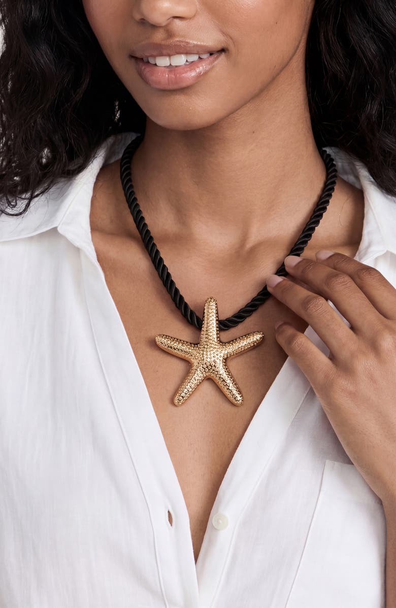 Ettika Starfish Pendant Necklace, Alternate, color, Black