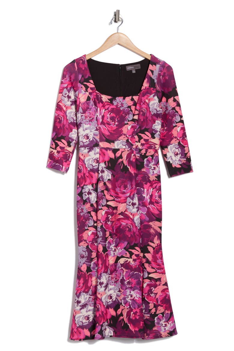 Floral Print Fit & Flare Midi Dress, Alternate, color, MAGENTA MULTI