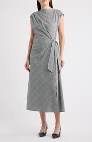 Sam Edelman Windowpane Pladi Side Ruched Cotton Sheath Dress