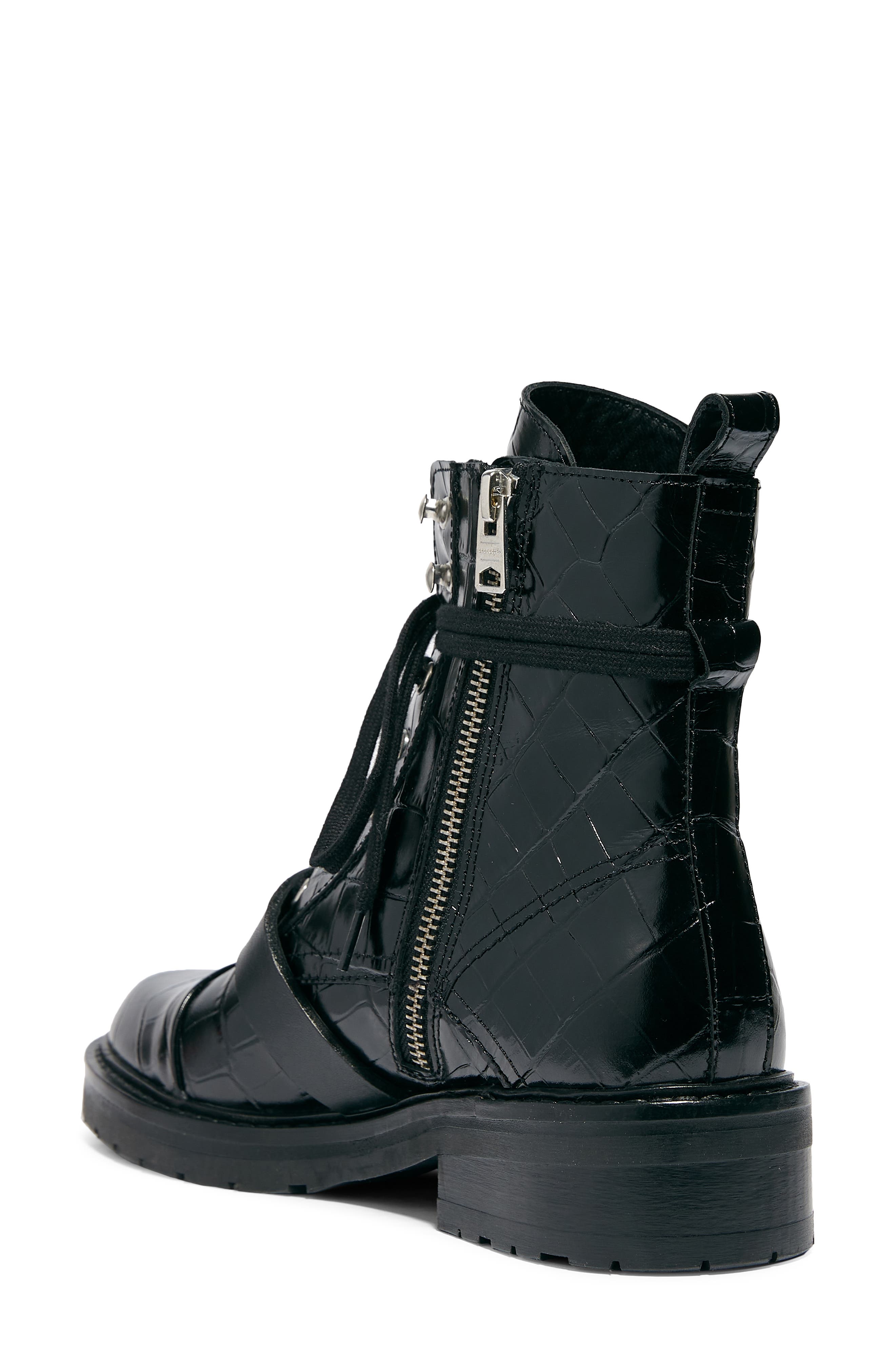 Donita Combat Boot, Alternate, color, BLACK CROC LEATHER
