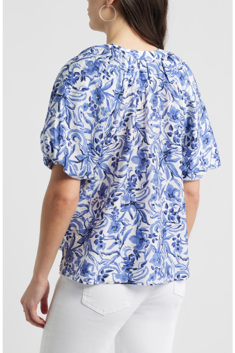 Puff Sleeve Top, Alternate, color, IVORY- NAVY DAISY GARDEN