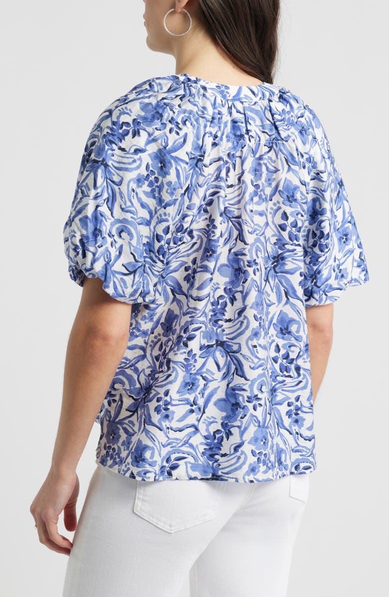 Caslon<sup>®</sup> Puff Sleeve Top, Alternate, color, Ivory- Navy Daisy Garden