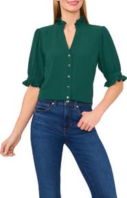 CeCe V-Neck Button-Up Shirt