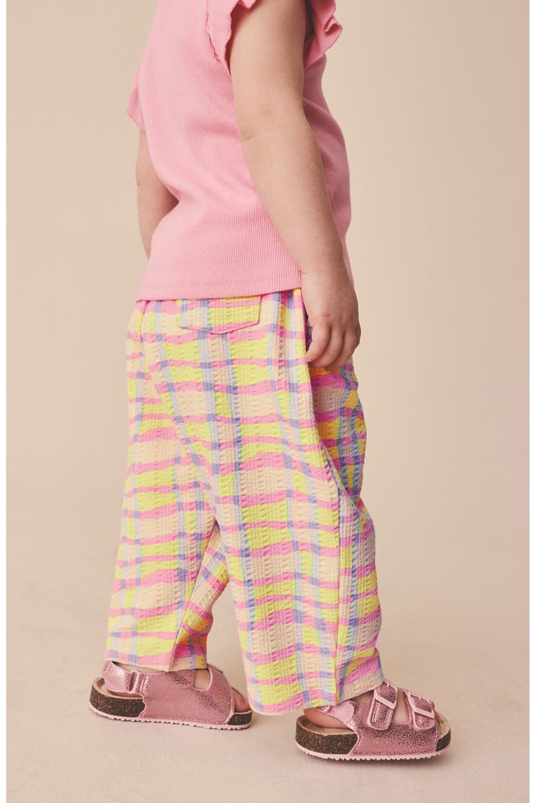 Kids' Crinkled Wide Leg Stretch Cotton Pants, Alternate, color, PINK/YELLOW
