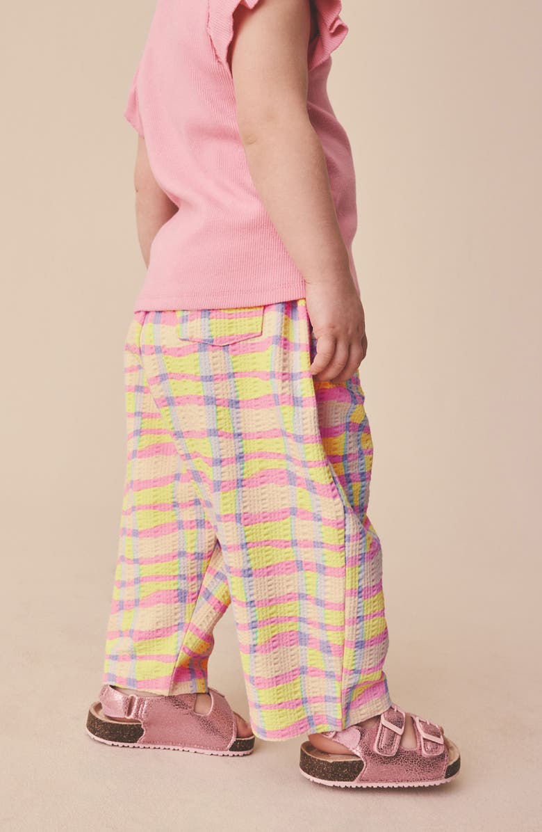 NEXT Kids' Crinkled Wide Leg Stretch Cotton Pants, Alternate, color, Pink/Yellow